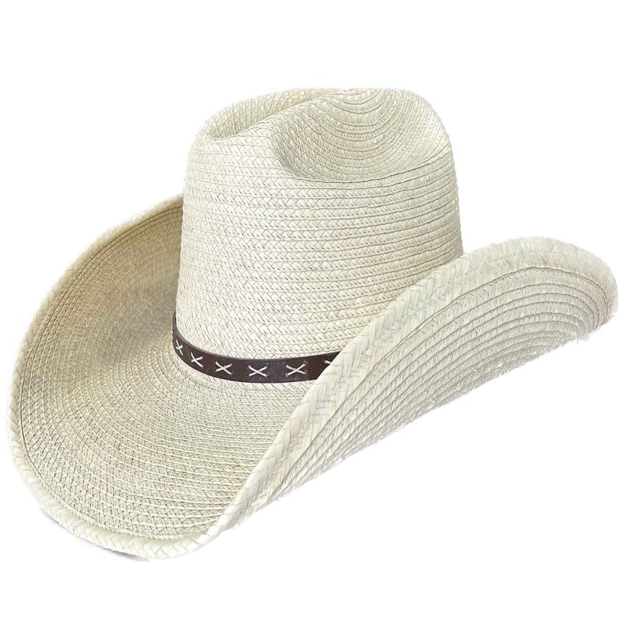 Men Rockmount Ranch Wear Hats | Straw Palm X Band Rolled Western Cowboy Hat