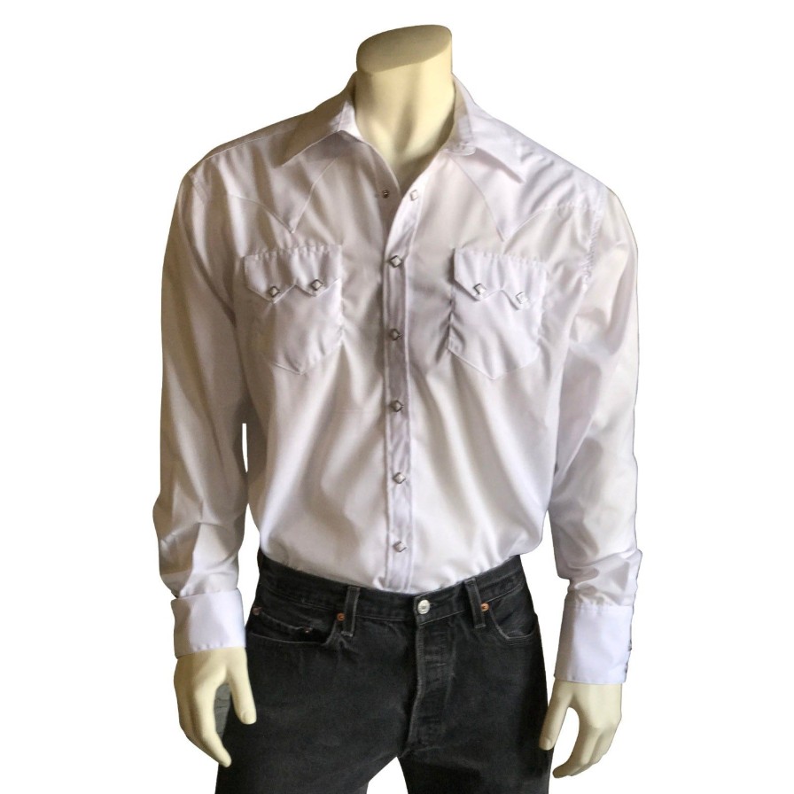 Men Rockmount Ranch Wear Big & Tall | Men'S Slim Fit White Cotton Blend Western Shirt