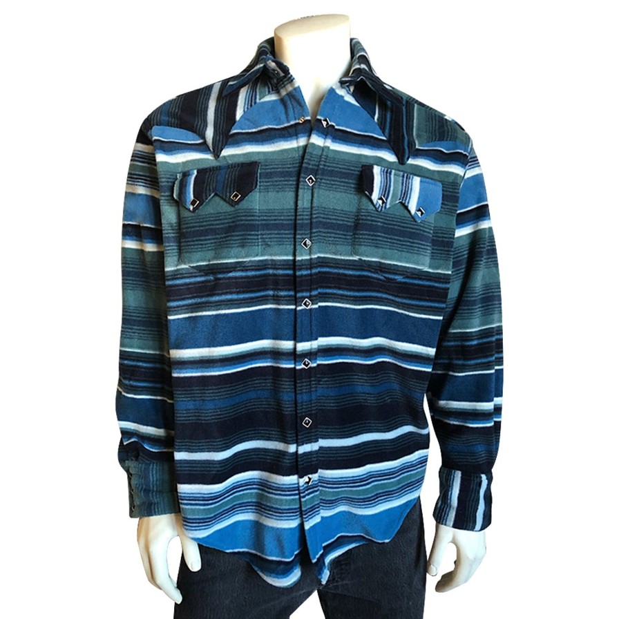 Men Rockmount Ranch Wear Big & Tall | Men'S Serape Pattern Fleece Western Shirt In Blue & Navy